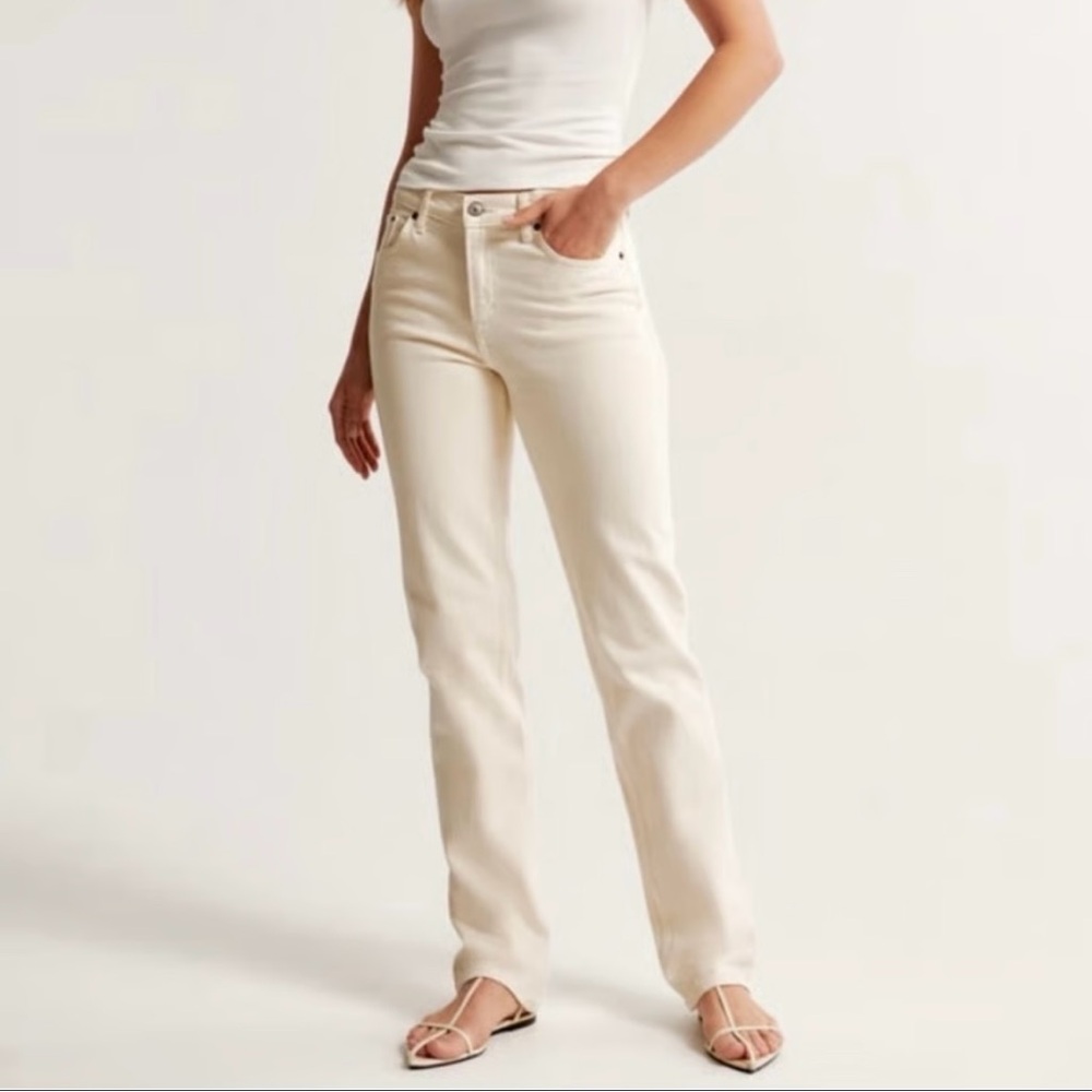 Women's Abercrombie 90’s Straight Mid Rise Jeans Beige 29 8 Regular